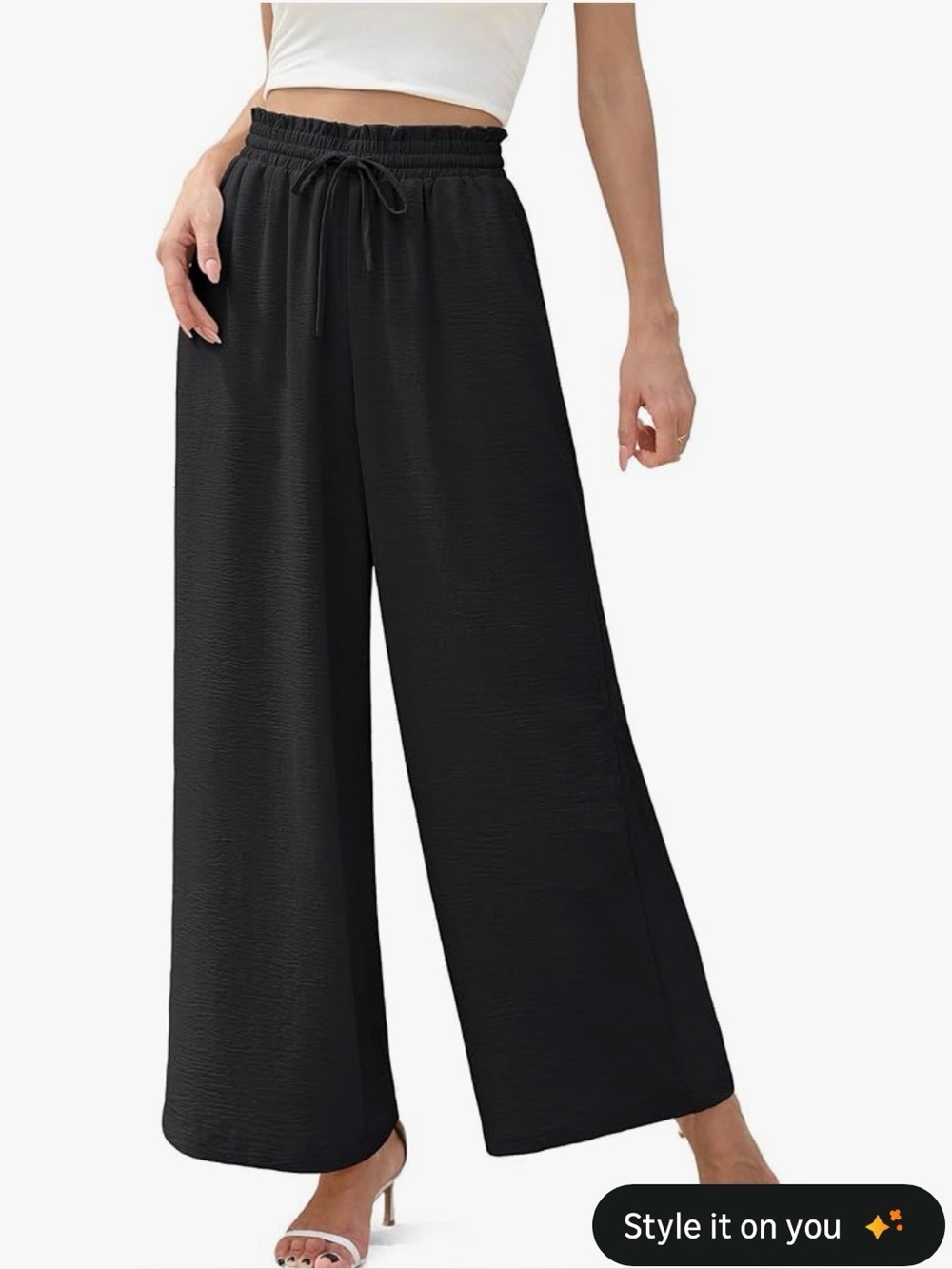 Black Elastic High Waist Wide Leg Drawstring Pants NWT Large
